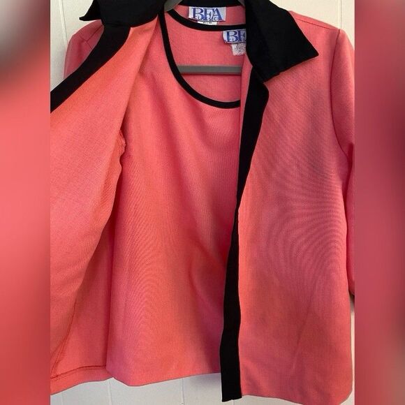 Vintage Bea Classics Pink Jacket & Tank Top 14P Black Trim Office Casual - Picture 3 of 8
